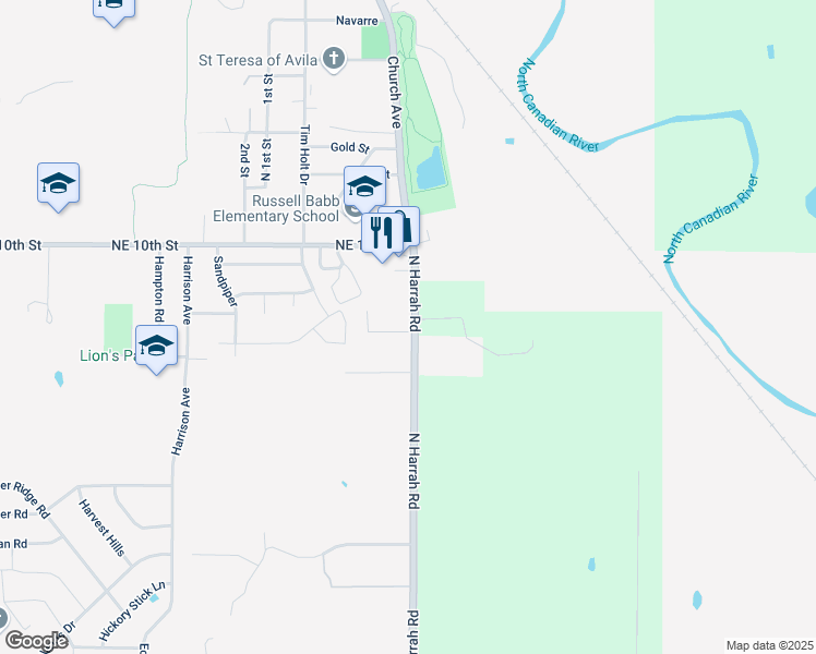 map of restaurants, bars, coffee shops, grocery stores, and more near 20879 Red Cedar Drive in Harrah