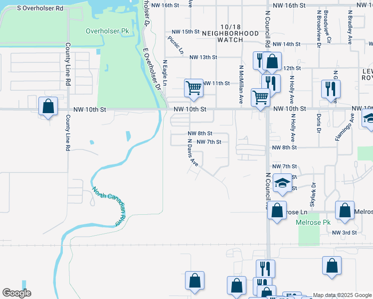 map of restaurants, bars, coffee shops, grocery stores, and more near 8309 Northwest 7th Street in Oklahoma City