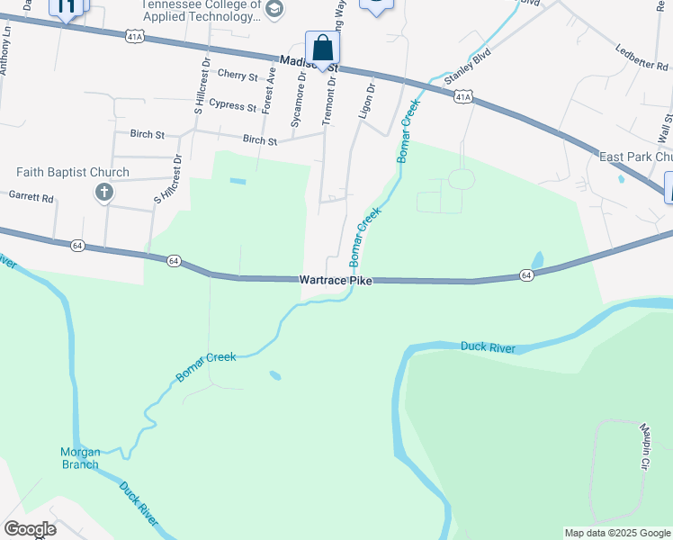 map of restaurants, bars, coffee shops, grocery stores, and more near 1903 Wartrace Pike in Shelbyville