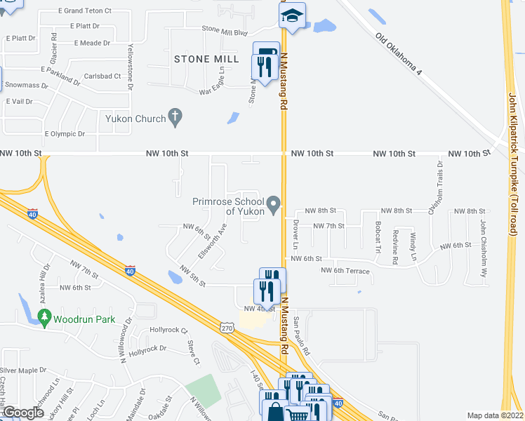 map of restaurants, bars, coffee shops, grocery stores, and more near 752 Caroline Drive in Yukon