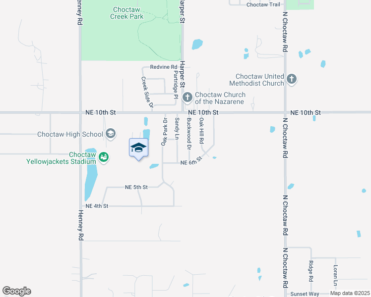 map of restaurants, bars, coffee shops, grocery stores, and more near 775 Buckwood Drive in Choctaw