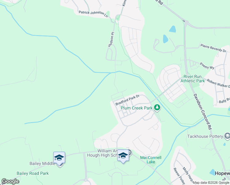 map of restaurants, bars, coffee shops, grocery stores, and more near 11605 Bradford Park Drive in Davidson