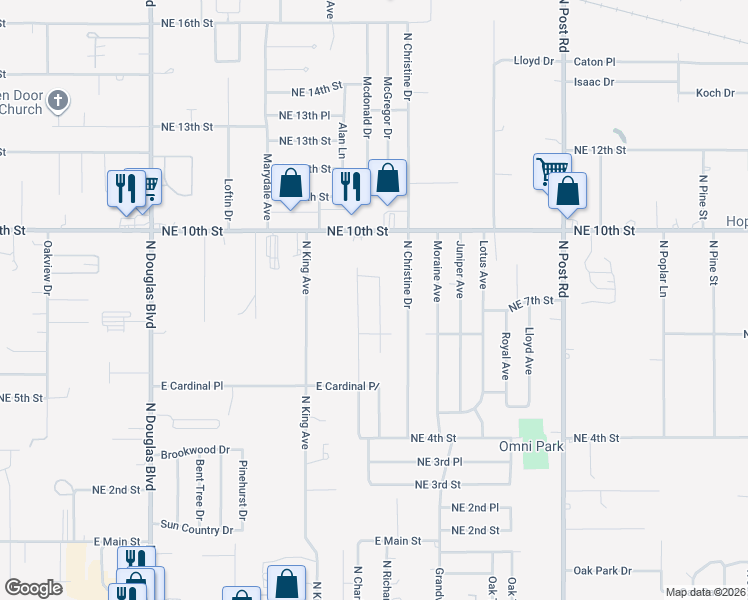 map of restaurants, bars, coffee shops, grocery stores, and more near 732 Woodland Drive in Midwest City