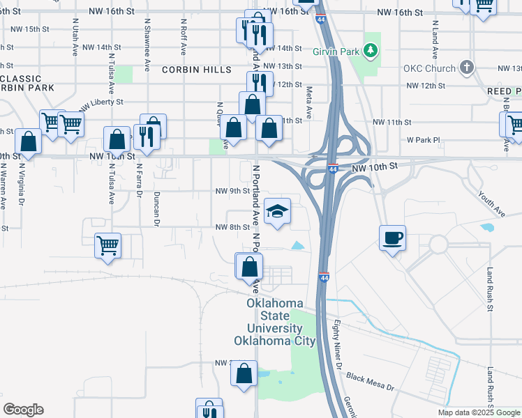 map of restaurants, bars, coffee shops, grocery stores, and more near 900 North Portland Avenue in Oklahoma City