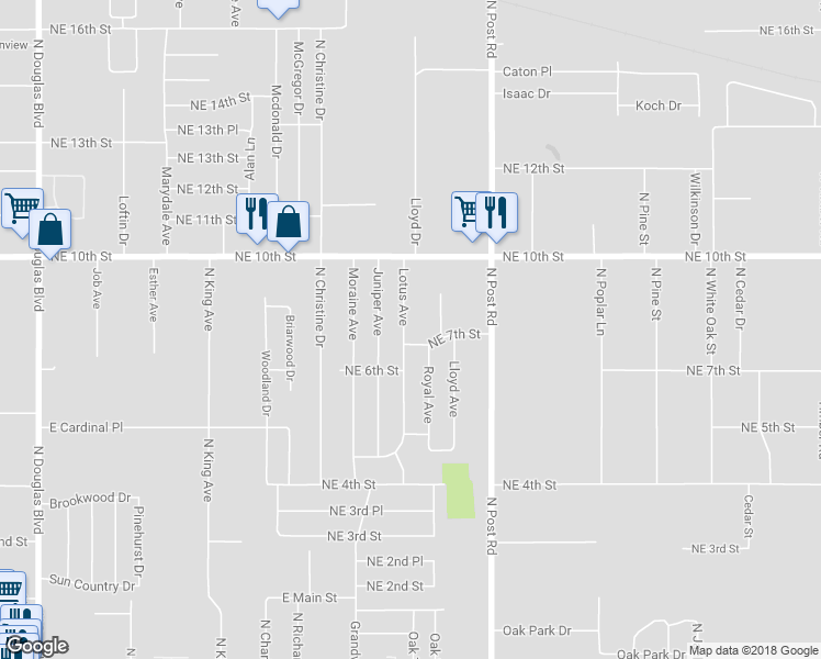 map of restaurants, bars, coffee shops, grocery stores, and more near 808 North Lotus Avenue in Midwest City