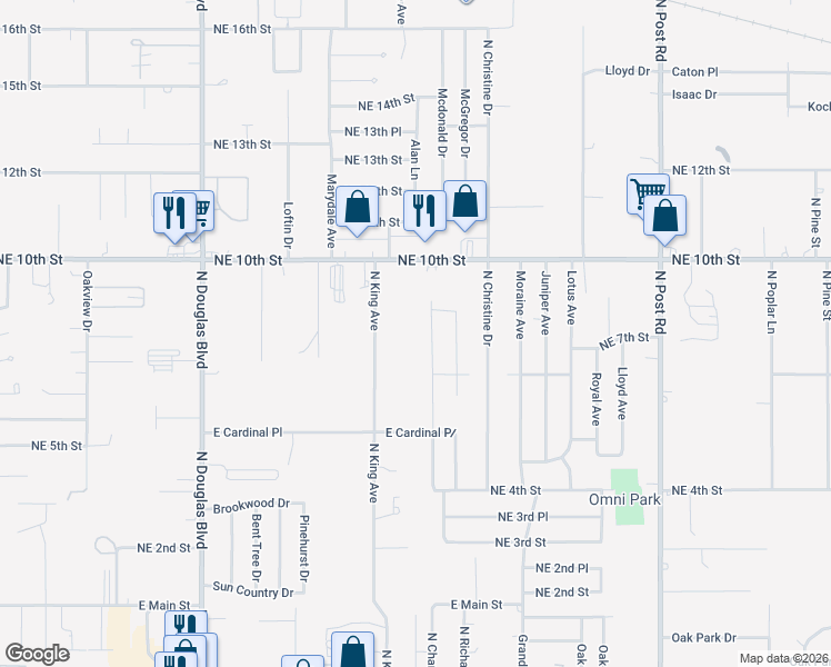 map of restaurants, bars, coffee shops, grocery stores, and more near 732 Woodland Drive in Midwest City