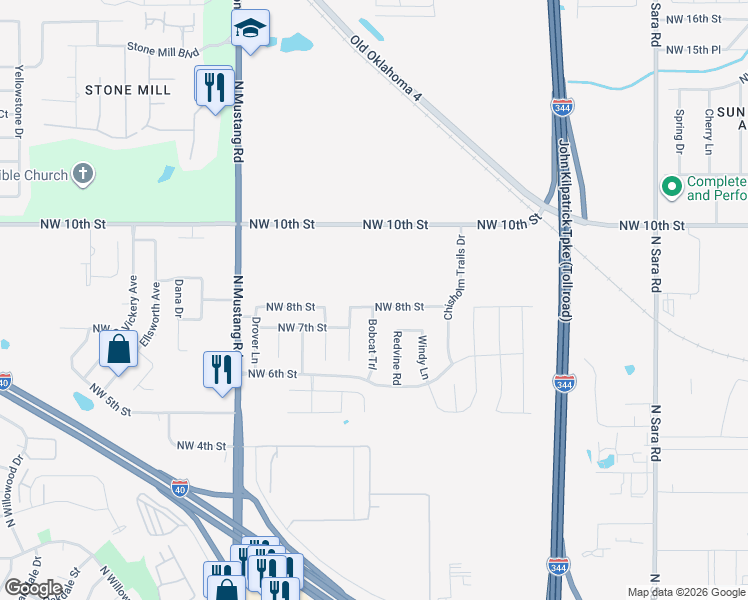 map of restaurants, bars, coffee shops, grocery stores, and more near 11113 Northwest 8th Street in Yukon