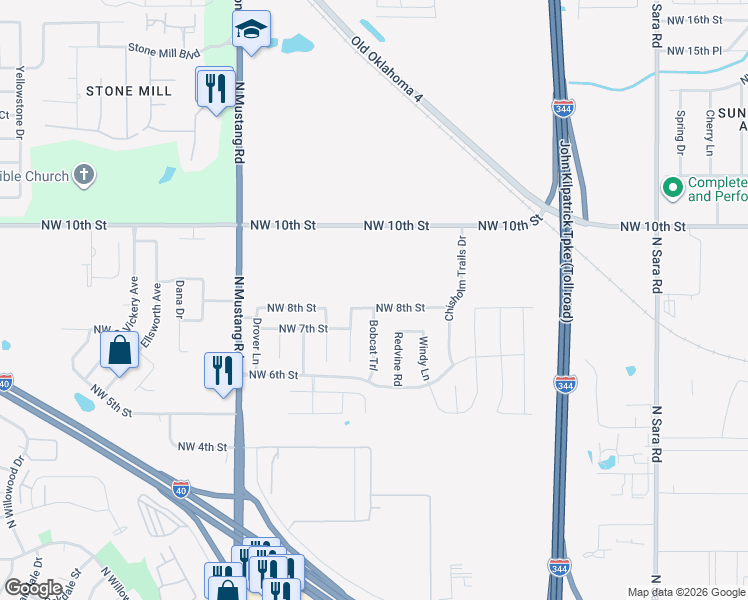 map of restaurants, bars, coffee shops, grocery stores, and more near 11113 Northwest 8th Street in Yukon