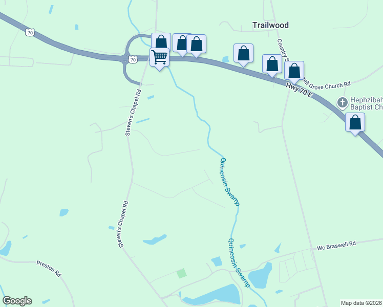 map of restaurants, bars, coffee shops, grocery stores, and more near 406 Jackson Pond Drive in Smithfield