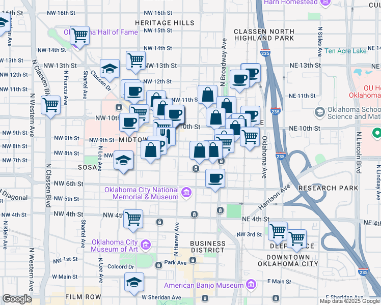map of restaurants, bars, coffee shops, grocery stores, and more near 201 Northwest 8th Street in Oklahoma City