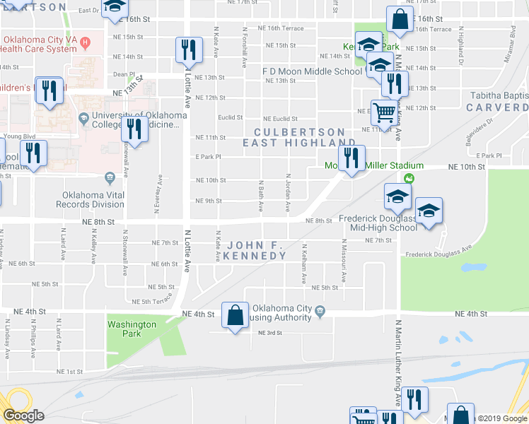 map of restaurants, bars, coffee shops, grocery stores, and more near 910 North Bath Avenue in Oklahoma City