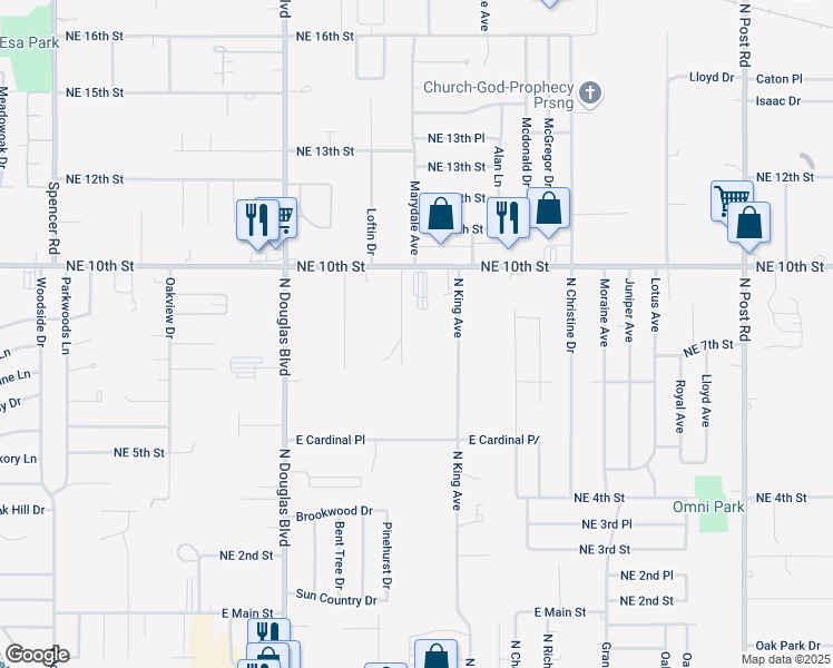 map of restaurants, bars, coffee shops, grocery stores, and more near 806 Esther Avenue in Midwest City