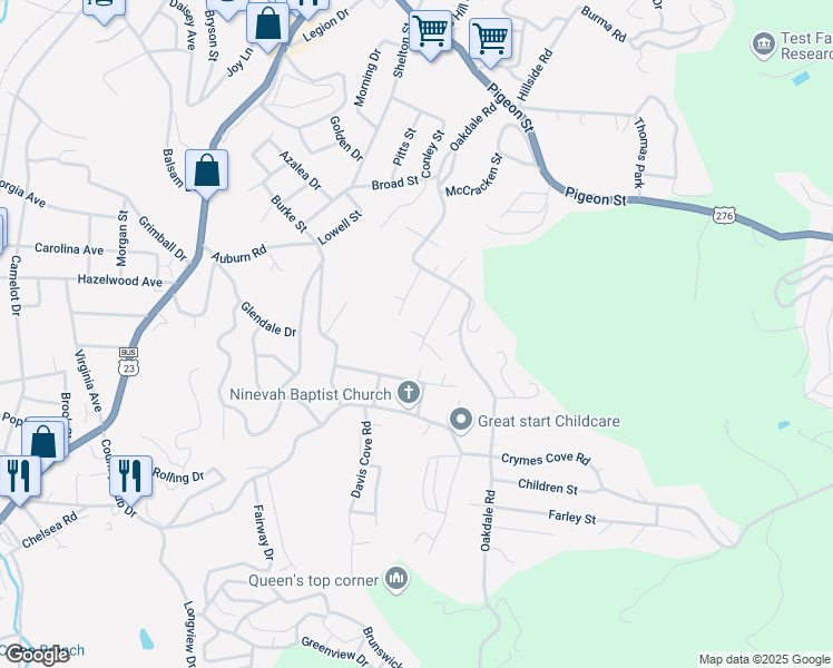 map of restaurants, bars, coffee shops, grocery stores, and more near 168 Cindy Lane in Waynesville