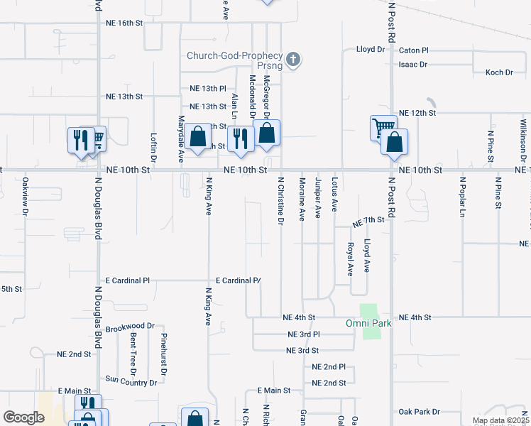 map of restaurants, bars, coffee shops, grocery stores, and more near 732 Briarwood Drive in Midwest City