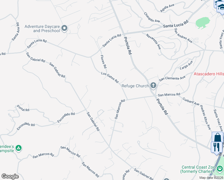 map of restaurants, bars, coffee shops, grocery stores, and more near 6740 Los Gatos Road in Atascadero