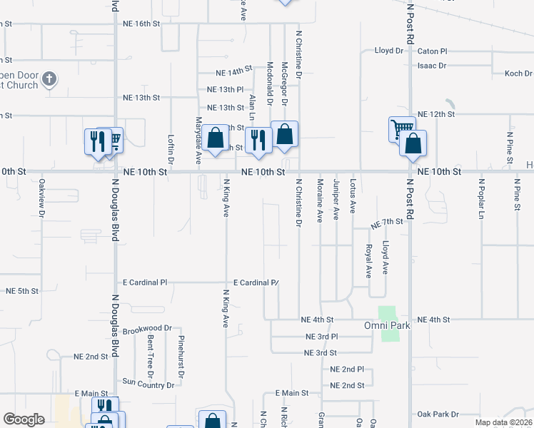 map of restaurants, bars, coffee shops, grocery stores, and more near 732 Woodland Drive in Midwest City