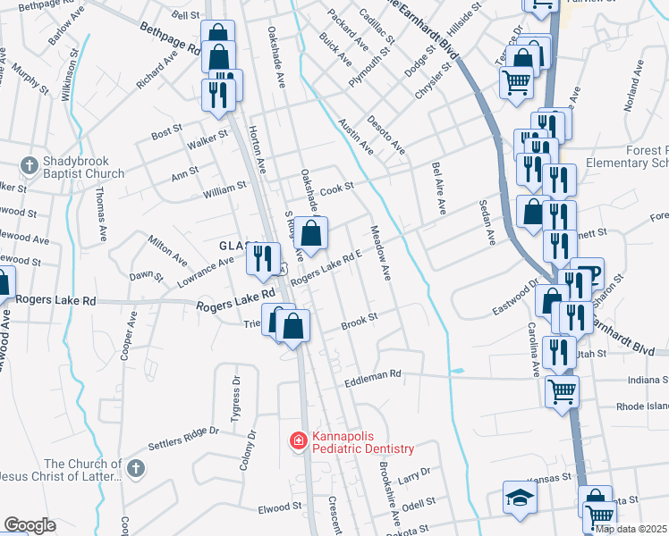map of restaurants, bars, coffee shops, grocery stores, and more near 312 Rogers Lake Road in Kannapolis