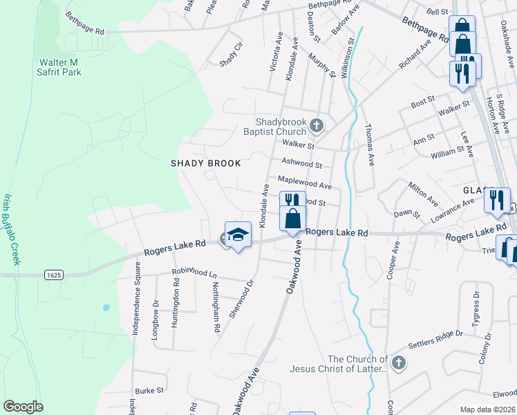 map of restaurants, bars, coffee shops, grocery stores, and more near 1210 Klondale Avenue in Kannapolis