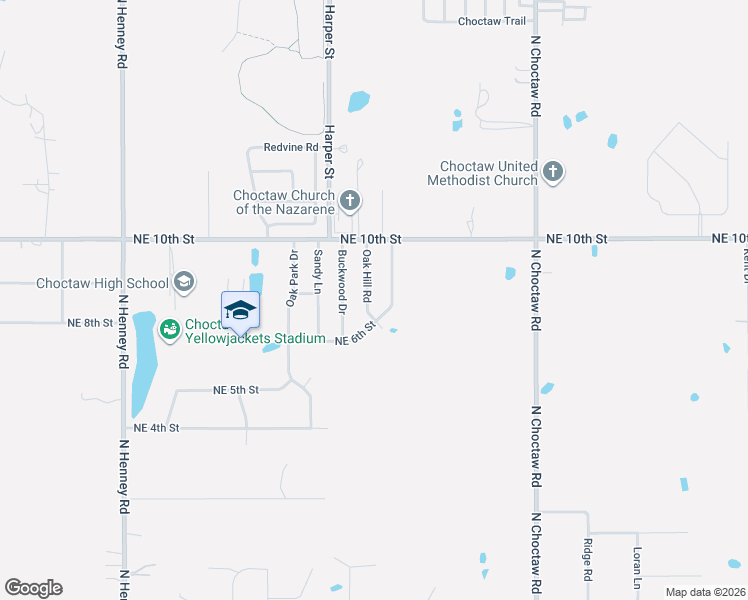 map of restaurants, bars, coffee shops, grocery stores, and more near 810 Oak Hill Road in Choctaw