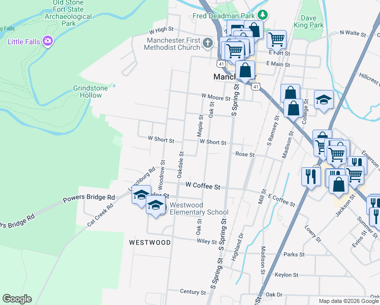 map of restaurants, bars, coffee shops, grocery stores, and more near 204 Cherry Street in Manchester