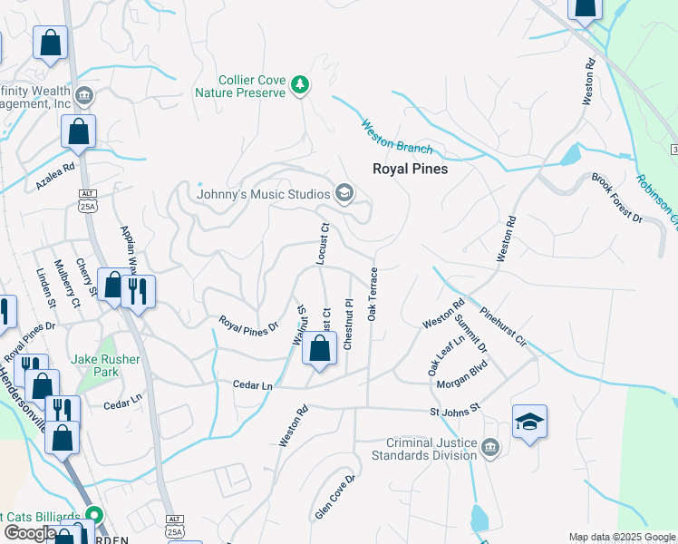 map of restaurants, bars, coffee shops, grocery stores, and more near 462 Royal Pines Drive in Arden