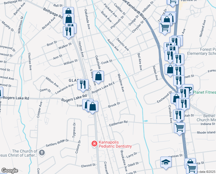 map of restaurants, bars, coffee shops, grocery stores, and more near 1401 Tony Court in Kannapolis