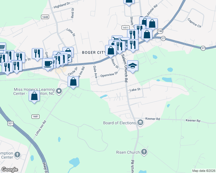 map of restaurants, bars, coffee shops, grocery stores, and more near 2158 Dale Avenue in Lincolnton