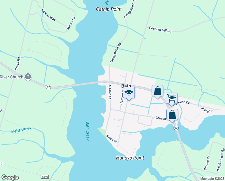 map of restaurants, bars, coffee shops, grocery stores, and more near 92 South Main Street in Bath