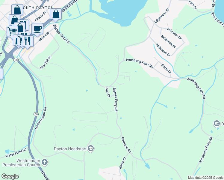 map of restaurants, bars, coffee shops, grocery stores, and more near 840 Blythes Ferry Road in Dayton