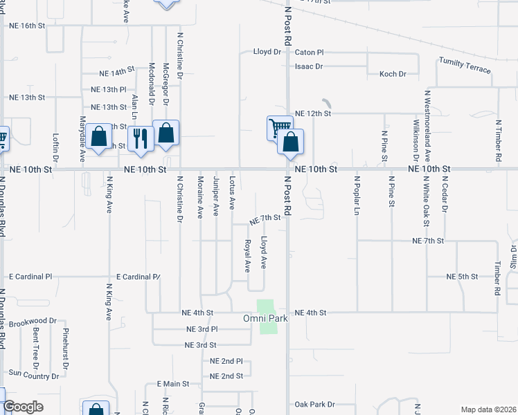 map of restaurants, bars, coffee shops, grocery stores, and more near 808 Royal Avenue in Midwest City