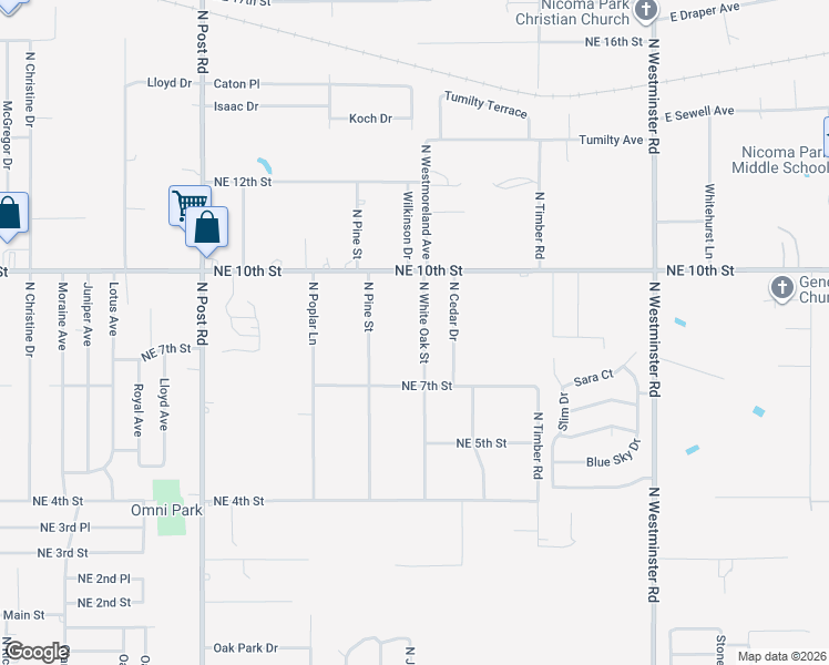 map of restaurants, bars, coffee shops, grocery stores, and more near 915 North White Oak Street in Midwest City