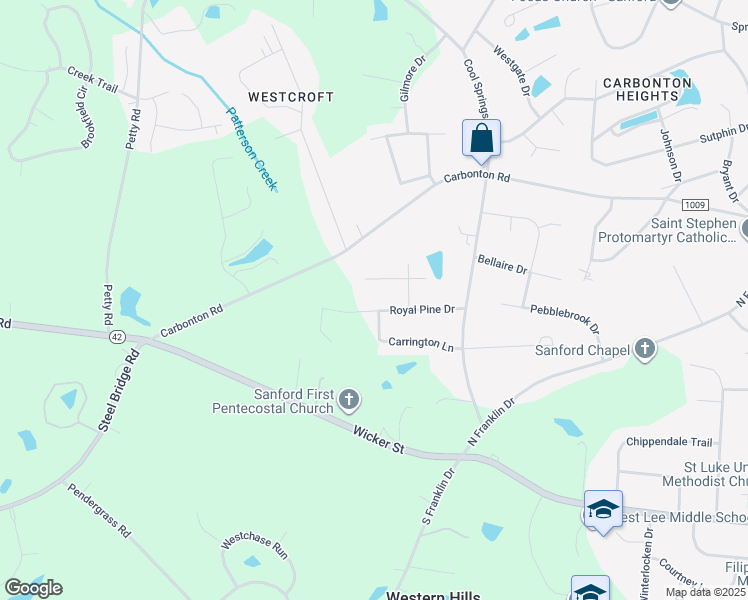 map of restaurants, bars, coffee shops, grocery stores, and more near 3112 Royal Pine Drive in Sanford