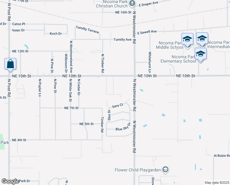 map of restaurants, bars, coffee shops, grocery stores, and more near 10835 Northeast 8th Terrace in Midwest City
