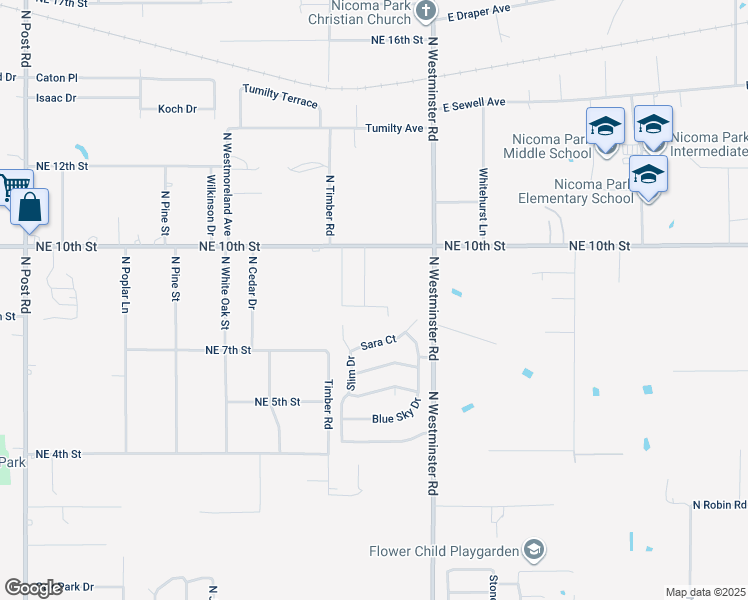 map of restaurants, bars, coffee shops, grocery stores, and more near 10835 Northeast 8th Terrace in Midwest City