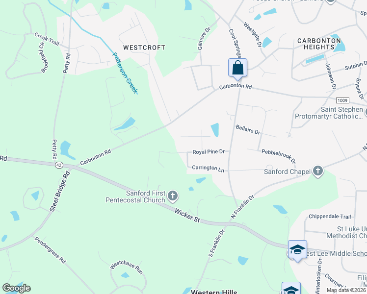 map of restaurants, bars, coffee shops, grocery stores, and more near 3112 Royal Pine Drive in Sanford