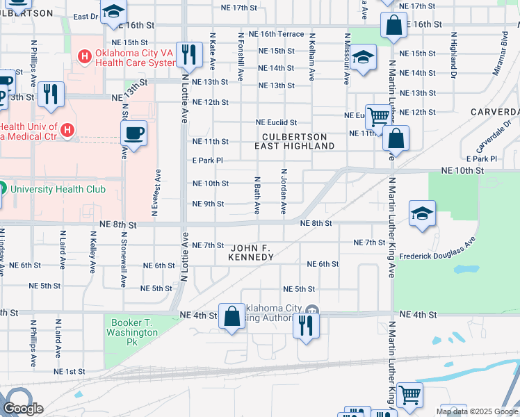 map of restaurants, bars, coffee shops, grocery stores, and more near 910 North Bath Avenue in Oklahoma City