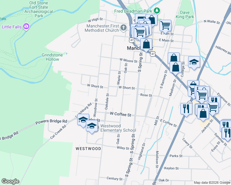 map of restaurants, bars, coffee shops, grocery stores, and more near 204 Cherry Street in Manchester
