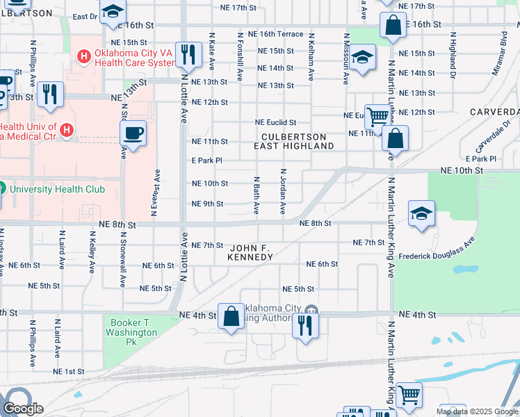 map of restaurants, bars, coffee shops, grocery stores, and more near 910 North Bath Avenue in Oklahoma City