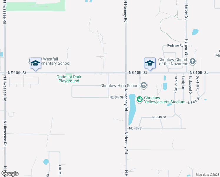 map of restaurants, bars, coffee shops, grocery stores, and more near 804 Thomas Lane in Choctaw
