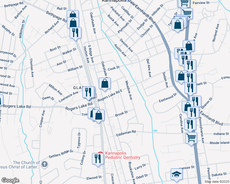 map of restaurants, bars, coffee shops, grocery stores, and more near 312 Rogers Lake Road in Kannapolis