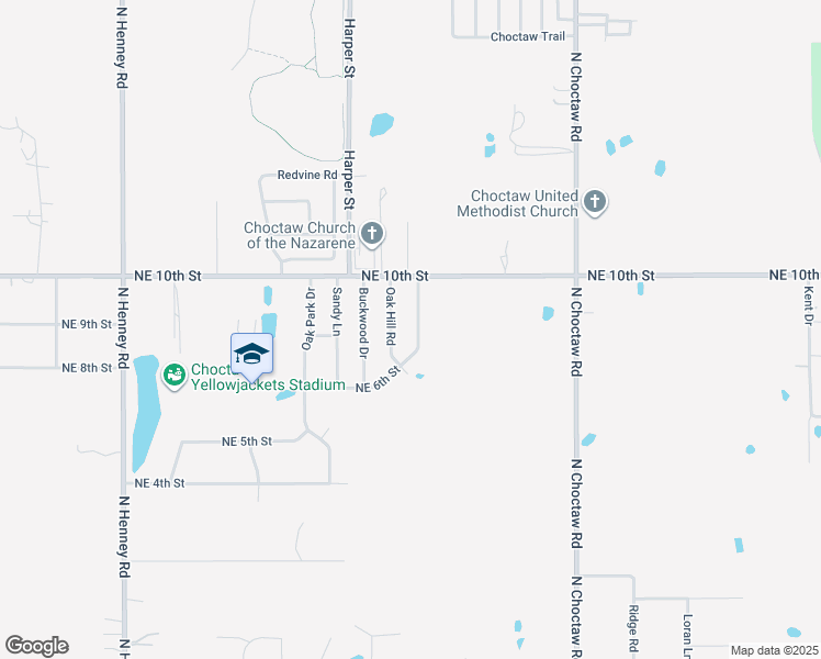 map of restaurants, bars, coffee shops, grocery stores, and more near 810 Oak Hill Road in Choctaw