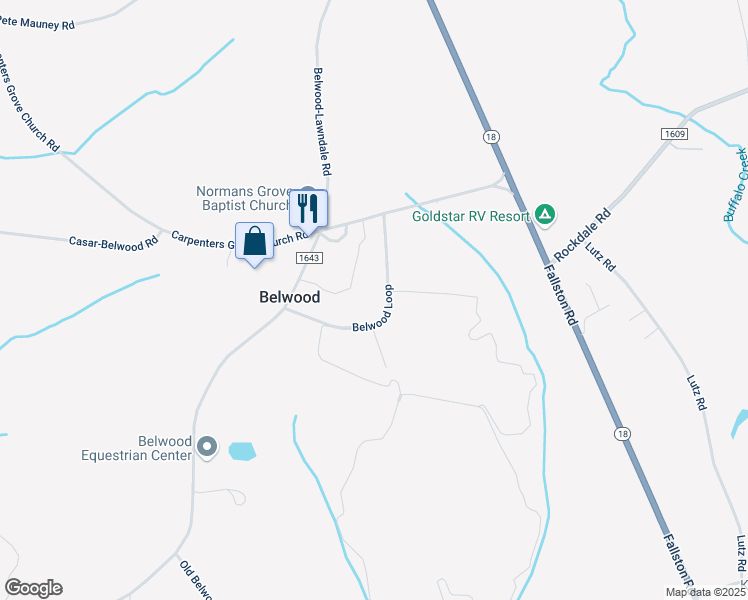 map of restaurants, bars, coffee shops, grocery stores, and more near 125 Belwood Loop in Lawndale