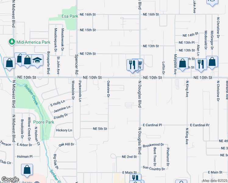map of restaurants, bars, coffee shops, grocery stores, and more near 8808 Windy Hollow Drive in Oklahoma City
