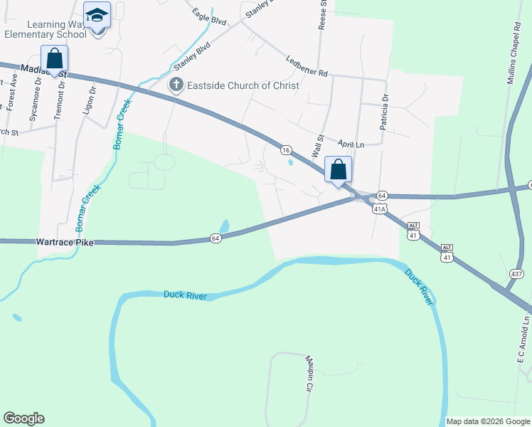 map of restaurants, bars, coffee shops, grocery stores, and more near 1975 Wartrace Pike in Shelbyville