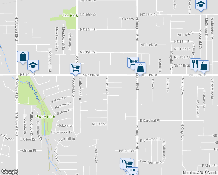 map of restaurants, bars, coffee shops, grocery stores, and more near 8809 Windy Hollow Drive in Oklahoma City
