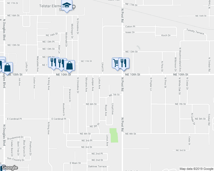 map of restaurants, bars, coffee shops, grocery stores, and more near 905 Royal Avenue in Midwest City