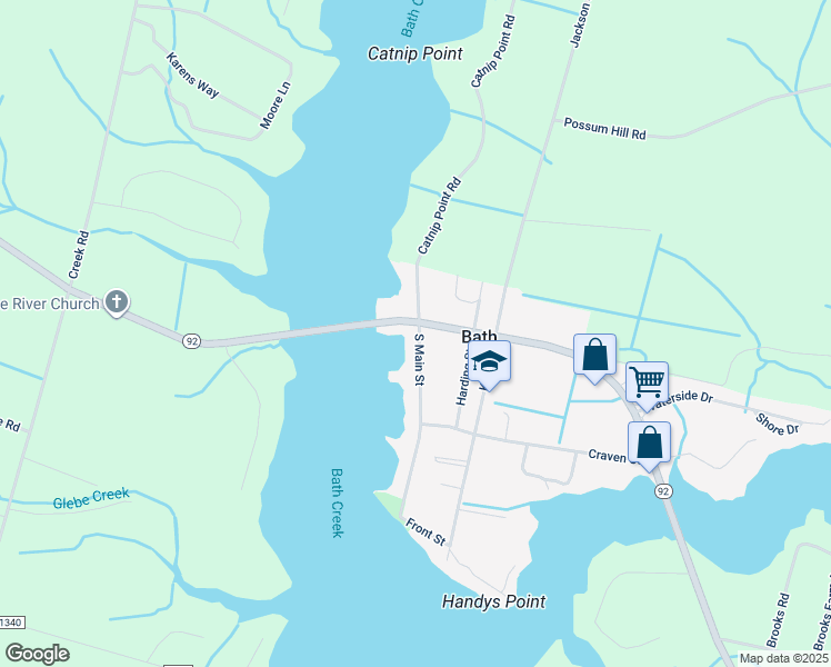 map of restaurants, bars, coffee shops, grocery stores, and more near 106 South Main Street in Bath