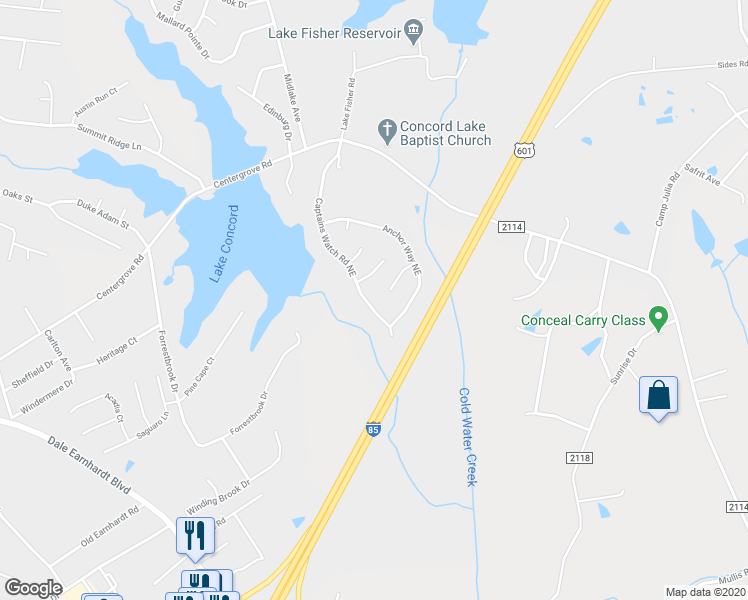 map of restaurants, bars, coffee shops, grocery stores, and more near 960 Anchor Way Northeast in Kannapolis