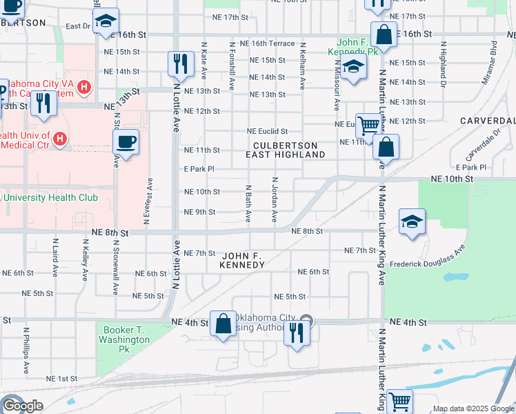 map of restaurants, bars, coffee shops, grocery stores, and more near 910 North Bath Avenue in Oklahoma City