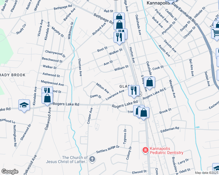 map of restaurants, bars, coffee shops, grocery stores, and more near 1218 Margaret Avenue in Kannapolis